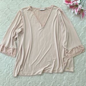 Calvin Klein - Blush V-Neck Blouse, w/Tiered Sleeve Cuffs, 2X-3X